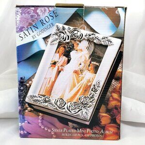 VTG Satin Rose by Godinger Silver Plated Mini Wedding/Anniversary Photo Album